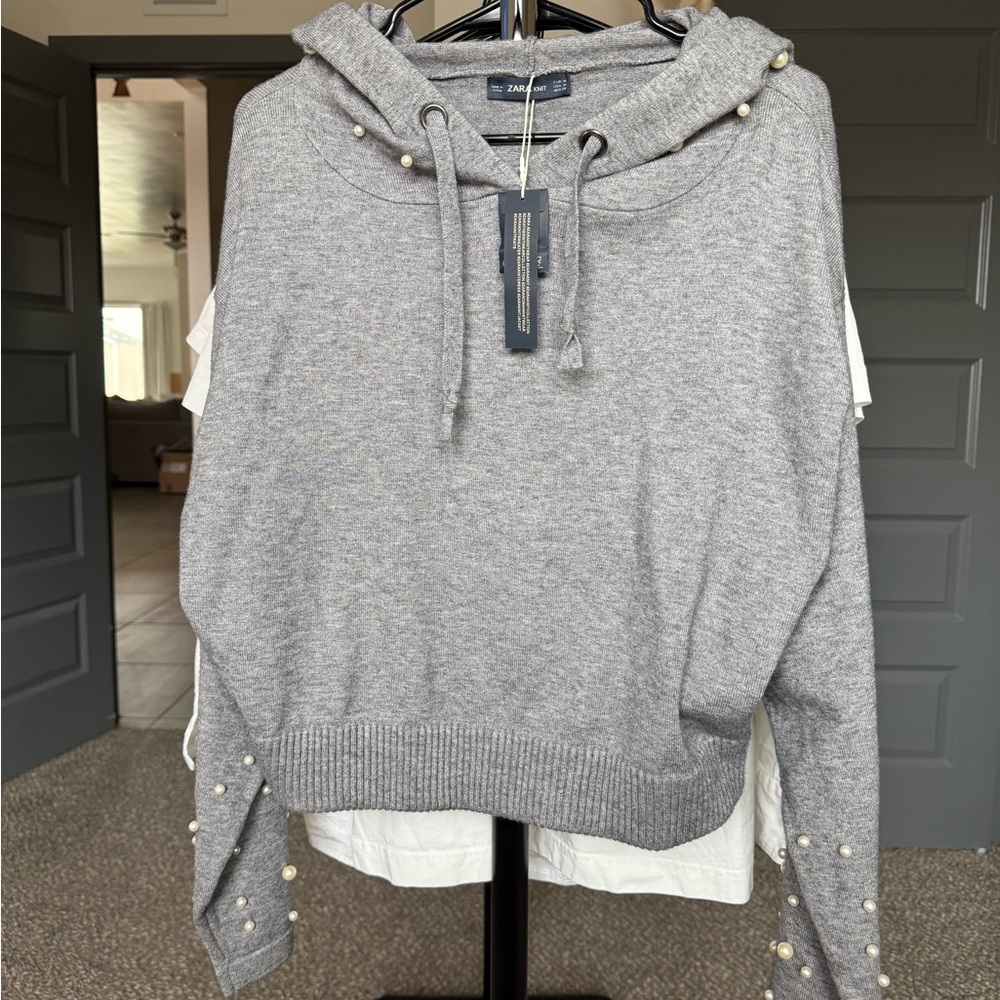 Zara Gray Cowl Neck Sweater with Relaxed Fit